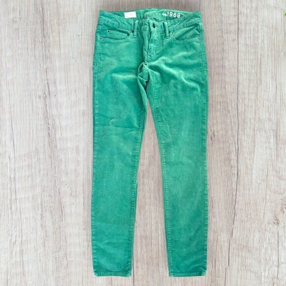 GAP 1969 Always Skinny Bright Kelly Green Corduroy Pants St Patricks Day 28/6 - Picture 1 of 8